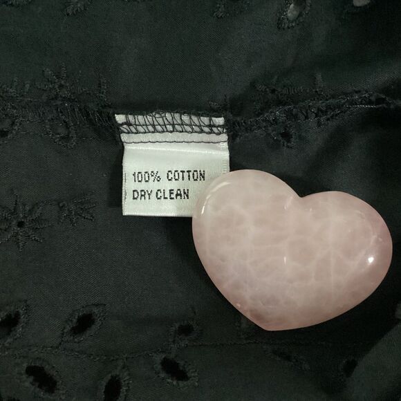 Talbot's Woman Black Eyelet Blouse Button Front Long Sleeves Size 6 Cotton - Picture 7 of 13